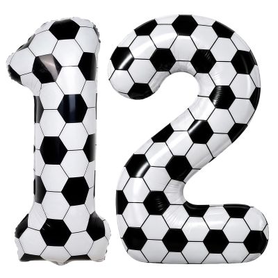 Big Soccer 12 Balloons, 9th Birthday Decorations for Boys, 40 Inch Number 12 Balloon Self Inflating White Soccer Foil Balloon for Kids Sport Theme Celebration Word Cup Anniversary Decorations Supplies