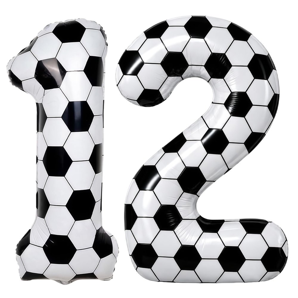 Big Soccer 12 Balloons, 9th Birthday Decorations for Boys, 40 Inch Number 12 Balloon Self Inflating White Soccer Foil Balloon for Kids Sport Theme Celebration Word Cup Anniversary Decorations Supplies