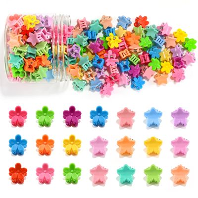100Pcs Mini Flower Hair Clips, Hair Accessories (Bright Color-Flower+Star)