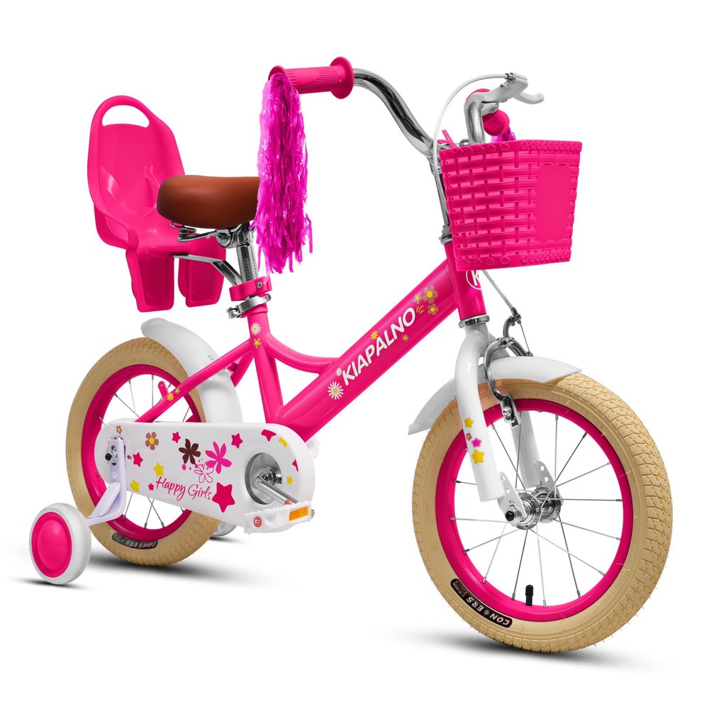 Ecarpat Kids Bike for Girls Ages 2-7 Years Old, 12 14 16 Inch Kids Bike with Training Wheels, Doll Seat, Streamers and Basket, Toddler Girl Bicycle, Multiple Colors (inch,16, Fuchsia)