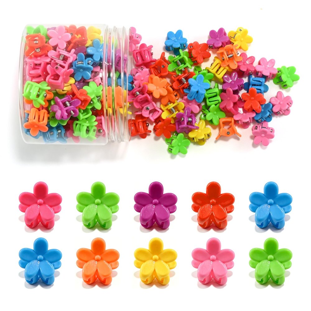 100Pcs Mini Flower Hair Clips, Colorful Hair Accessories (Bright Color)