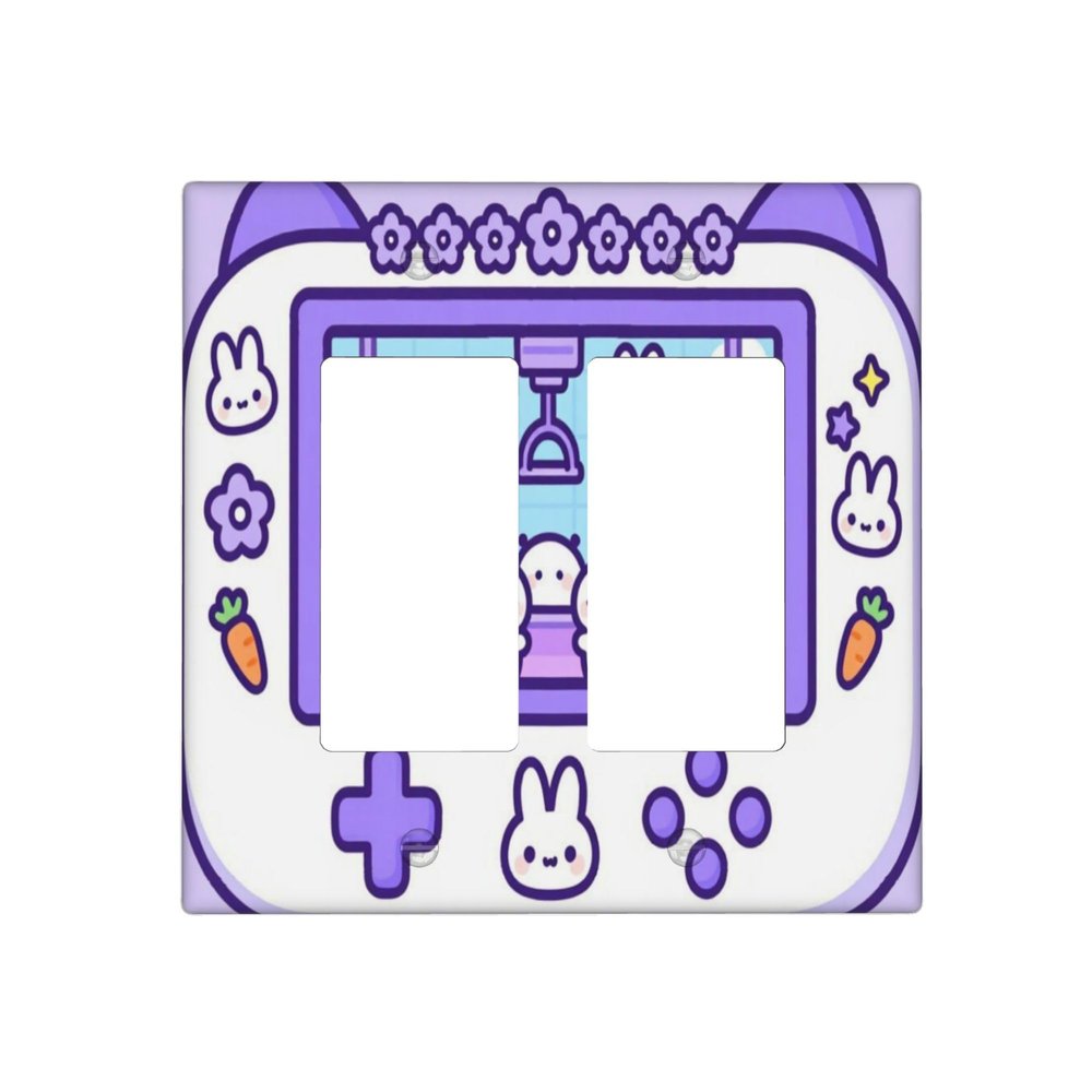 Cute Cartoon Rabbit Arcade Machine 2Gang 2Decorator/Rocker Light Switch Cover Plate Decorative Wall Plate Electrical Switch Plates For Kids Room Nursery Decor