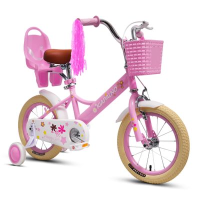 Ecarpat Kids Bike for Girls Ages 2-7 Years Old, 12 14 16 Inch Kids Bike with Training Wheels, Doll Seat, Streamers and Basket, Toddler Girl Bicycle, Multiple Colors (inch,16, Pink)