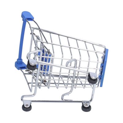 Sunisfa Mini Grocery Cart Mini Shopping Cart Supermarket Handcart Blue Iron Fruit Flower Cosmetic Pen Storage Toy Gift with Exquisite Appearance for Home Kitchen Office