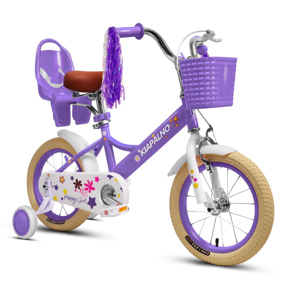Ecarpat Kids Bike for Girls Ages 2-7 Years Old, 12 14 16 Inch Kids Bike with Training Wheels, Doll Seat, Streamers and Basket, Toddler Girl Bicycle, Multiple Colors (Inch, 12, Purple)