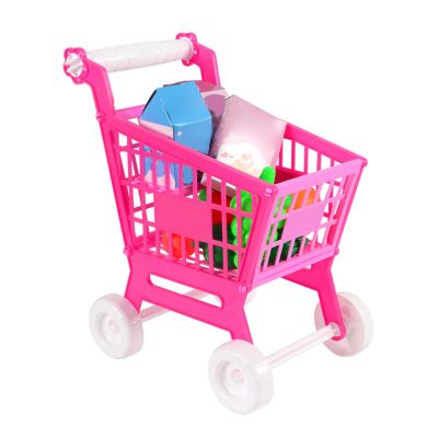 JTLB Kids Shopping Cart Trolley Play Set, 21pcs Plastic Toy for Role Playing with Smooth Edges, Cute Design for Children to Enhance Hand Eye Coordination and Family Interaction