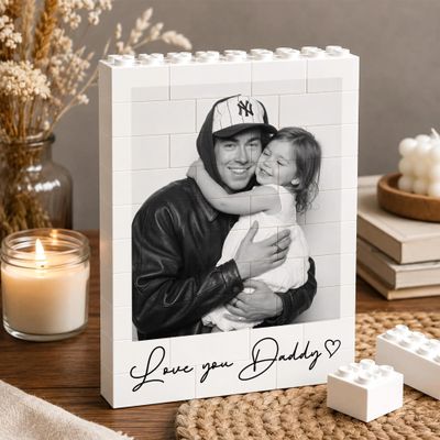 Chillever Personalized Brick Daddy & Me Photo Building Brick Block Custom Puzzle Gift for Fathers Day, Birthday Sentimental Keepsake Gift for Daddy from Kids, Unique Photo Present For Dad 4