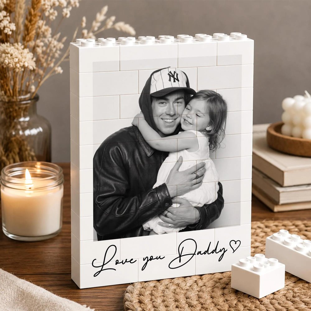 Chillever Personalized Brick Daddy & Me Photo Building Brick Block Custom Puzzle Gift for Fathers Day, Birthday Sentimental Keepsake Gift for Daddy from Kids, Unique Photo Present For Dad 4
