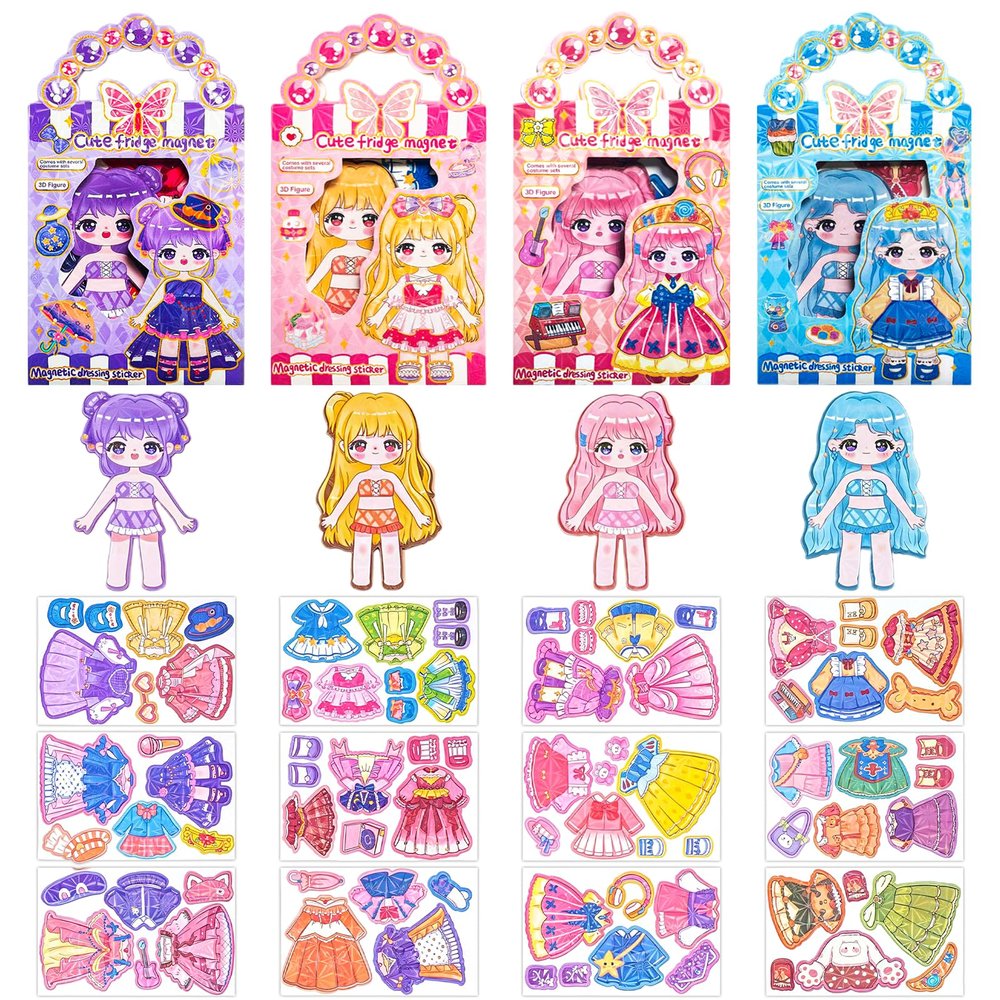 Magnetic Dress Up Dolls for Girls, 87PCS Princess Magnet Dolls with Foil Art & DIY Accessories, Airplane Car Road Trip Activity Set, Pretend Play Set Birthday Gift for Toddlers Kids Ages 3 4 5 6 7 8