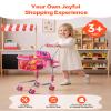 VEVOR Shopping Cart for Kids, Sturdy Metal Frame, Toy Shopping Cart with Baby Doll, 4 Rolling Wheels, Doll Seat Carrier, Grocery Pretend Play Toy Trolley, Folds for Easy Storage, for Toddlers Ages 3+ view 2
