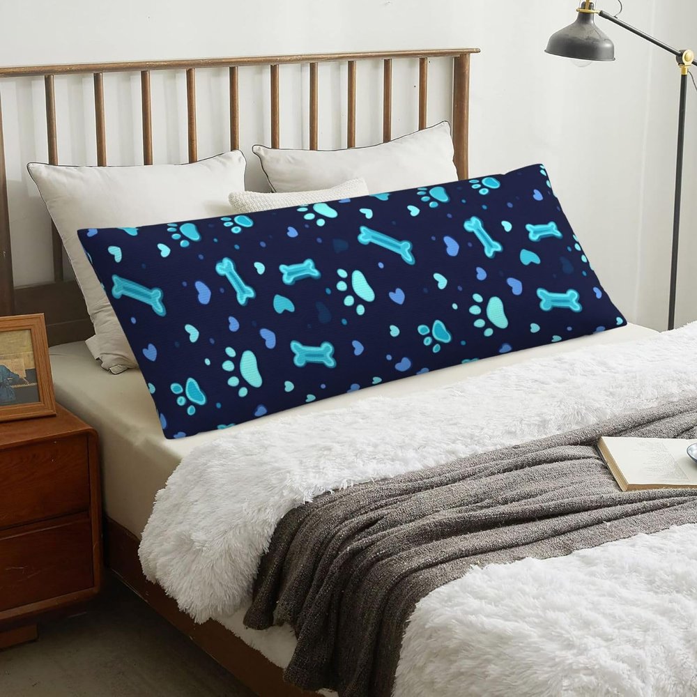 Bozfoxa Cute Blue Dog Paw Bones Print Body Pillow Cover, 20x54 Pillow Case Cover with Zipper, Super Soft Breathable Long Pillowcase