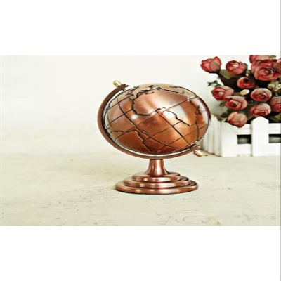 Antique Metal World Globe, Rotating Vintage Map Globe with Stand, Decorative Desktop Ornament, Gift - Copper