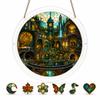 Acrylic Suncatcher Puzzle Stained Glass Effect Jigsaw, Underground London City Hidden Structure Hanging Art for Husband Father Birthday Gift, Round Window Decor with Shaped Whimsy Pieces view 1