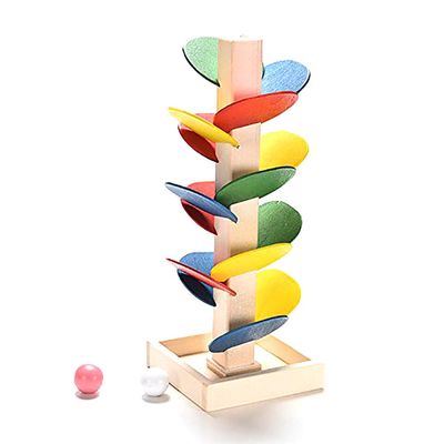Omquot Educational Wooden Puzzle Toy with Colorful Ball Race Track Game for Kids Gifts, Non-Toxic Wooden Material