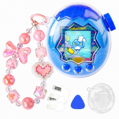 Case for Tamagotchi Paradise Electronic Pet - 2Pcs Screen Protector PC Protective Shockproof Cover with Pink Bow Beaded Wrist Strap for Tamagotchi Paradise Sleeve Toy (Clear Glitter)