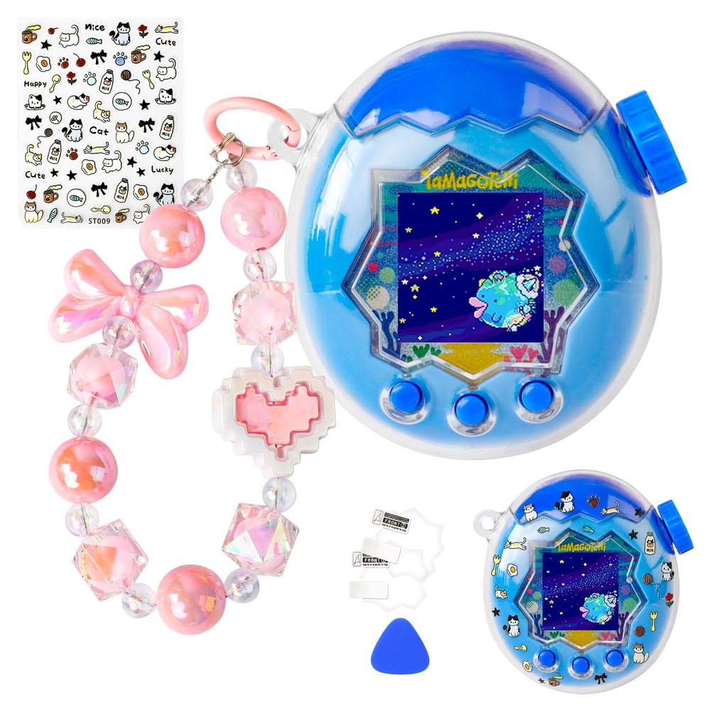 Case for Tamagotchi Paradise Electronic Pet - 2Pcs Screen Protector PC Protective Shockproof Cover with Pink Bow Beaded Wrist Strap for Tamagotchi Paradise Sleeve Toy (Clear)