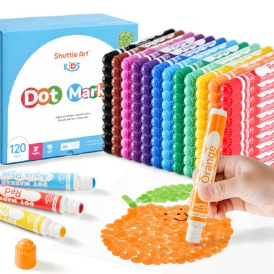 Shuttle Art 120 Pack Dot Markers, 12 Colors x 10 Sets Washable Bingo Daubers for Kids Toddlers, Non-Toxic Water-Based Art Supplies for Preschoolers and Classroom