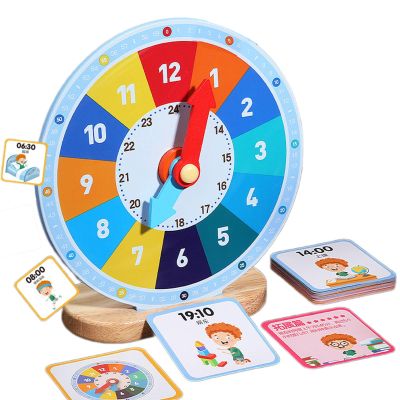 Chosertory Education Clock Analog Wooden Time Model Toy Numbers Practice Teaching Tool for Activities Suitable for Classroom