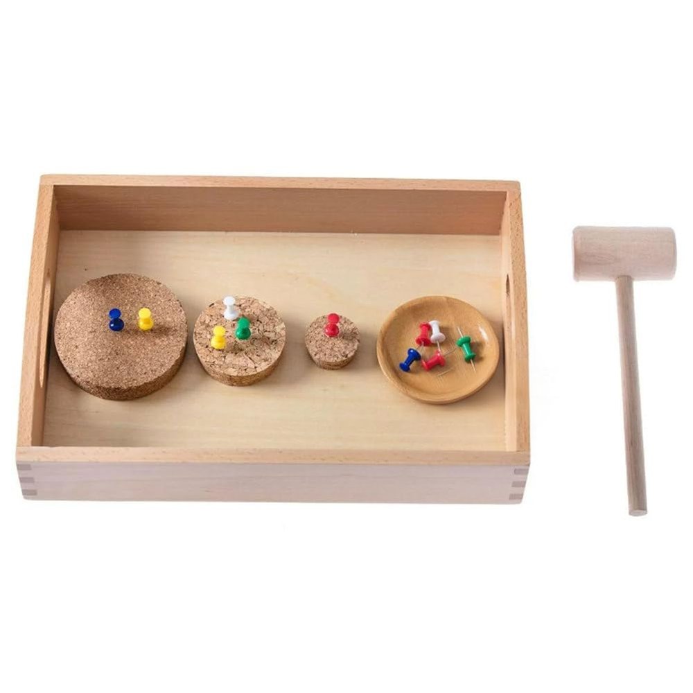 lstyty Montessori Hammer & Pin Punching Set, Wooden Mallet & Cork Board Activity, Hand-Eye Coordination Fine Motor Toy