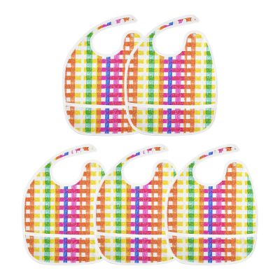 Dussdil Baby Bibs for Boys Girls Rainbow Sparkling Plaid Tartan Infant Toddler Drool Feeding Teething Bib Adjustable Closure Scraps Pocket 5 Pack
