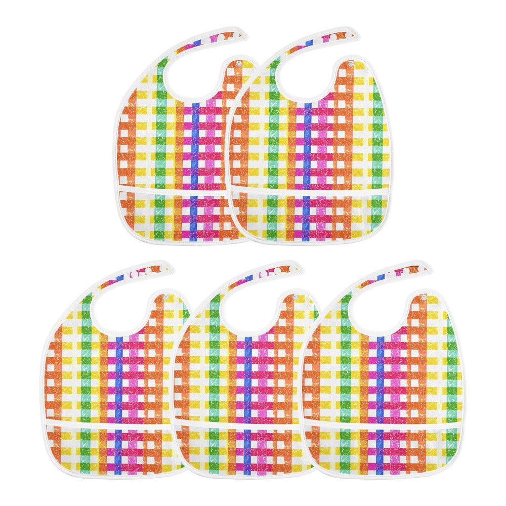 Dussdil Baby Bibs for Boys Girls Rainbow Sparkling Plaid Tartan Infant Toddler Drool Feeding Teething Bib Adjustable Closure Scraps Pocket 5 Pack