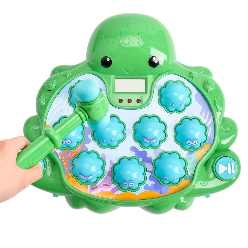 MIZPLAY Octopus Whack-a-Mole Toy for Toddlers;Electric Pounding Game with Scoring Mode;Music & Lights,Adjustable Volume;Interactive Hammer Toys, Birthday Gift for Kids Boys Girls Ages 2 3 4 5 (Green)