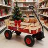 Wooden Utility Wagon Foldable Handcart with All-Terrain Wheels and Removable Side Panels Kids Pulling Cart Pet Stroller for Halloween Christmas, Red view 2