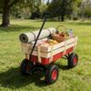 Wooden Utility Wagon Foldable Handcart with All-Terrain Wheels and Removable Side Panels Kids Pulling Cart Pet Stroller for Halloween Christmas, Red view 4