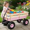 Wooden Utility Wagon Foldable Handcart with All-Terrain Wheels and Removable Side Panels Kids Pulling Cart Pet Stroller for Halloween Christmas, Pink view 1