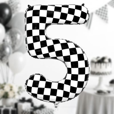 KatchOn Checkered Number 5 Balloon 40 Inch 5th Birthday Decorations for Boy