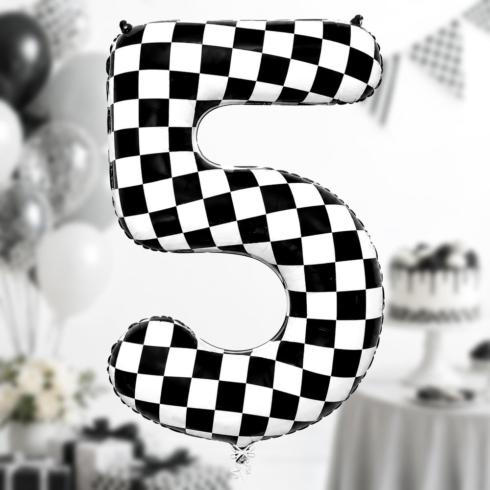 KatchOn Checkered Number 5 Balloon 40 Inch 5th Birthday Decorations for Boy