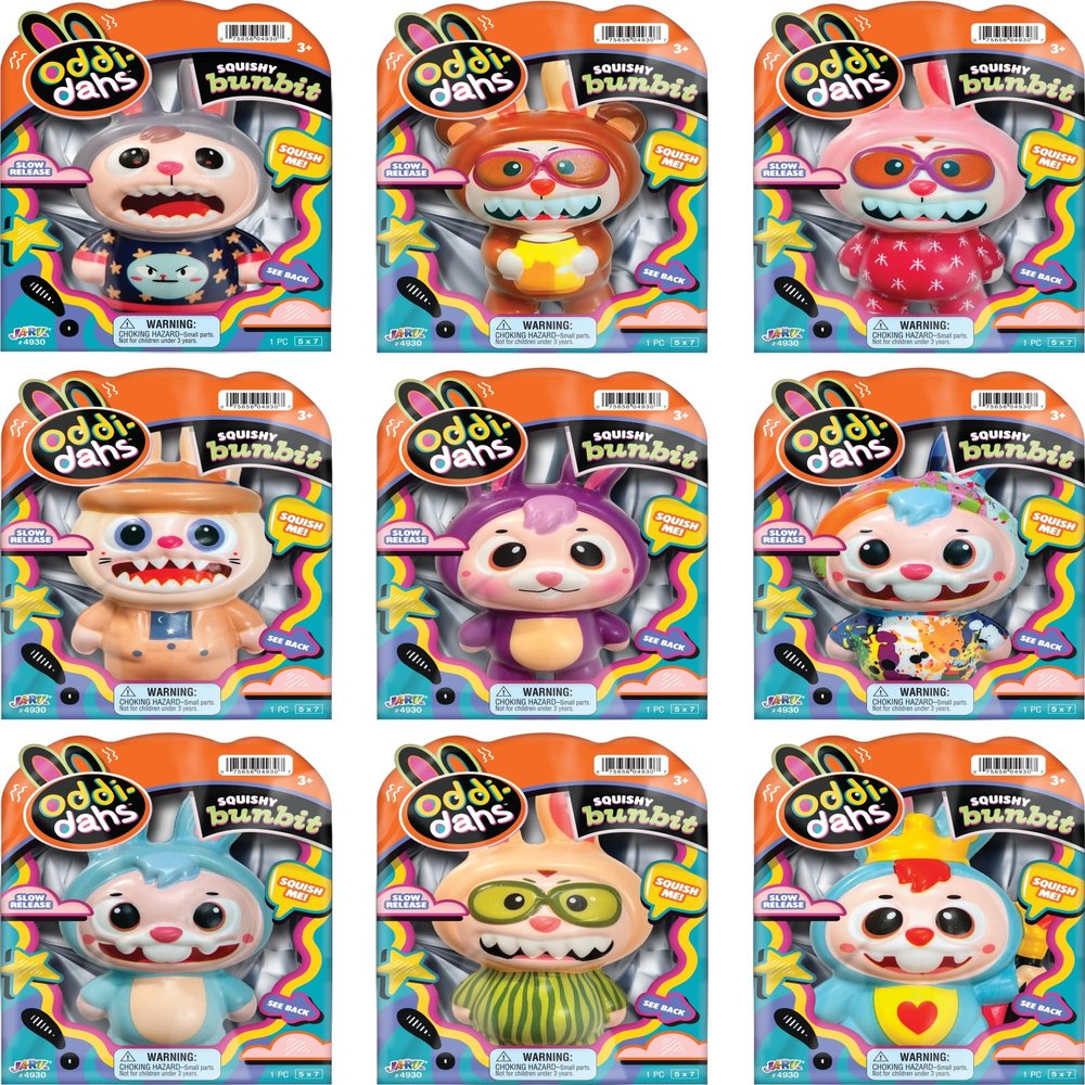 JA-RU Oddi-Dahs Squishy Bunbit Slow Rising Squishy Toy. Soft Squeeze Bunny Figures for Kids, Party Favors, Easter Basket Stuffers, Goodie Bag Fillers. 4930 (9 Units, Squishy Bunbit)