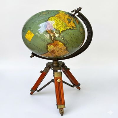 Vintage World Globe on Wooden Tripod Stand Decorative Desk 24 Inch Antique Style Floor Standing for Office, Study & Home Decor Educational Gift