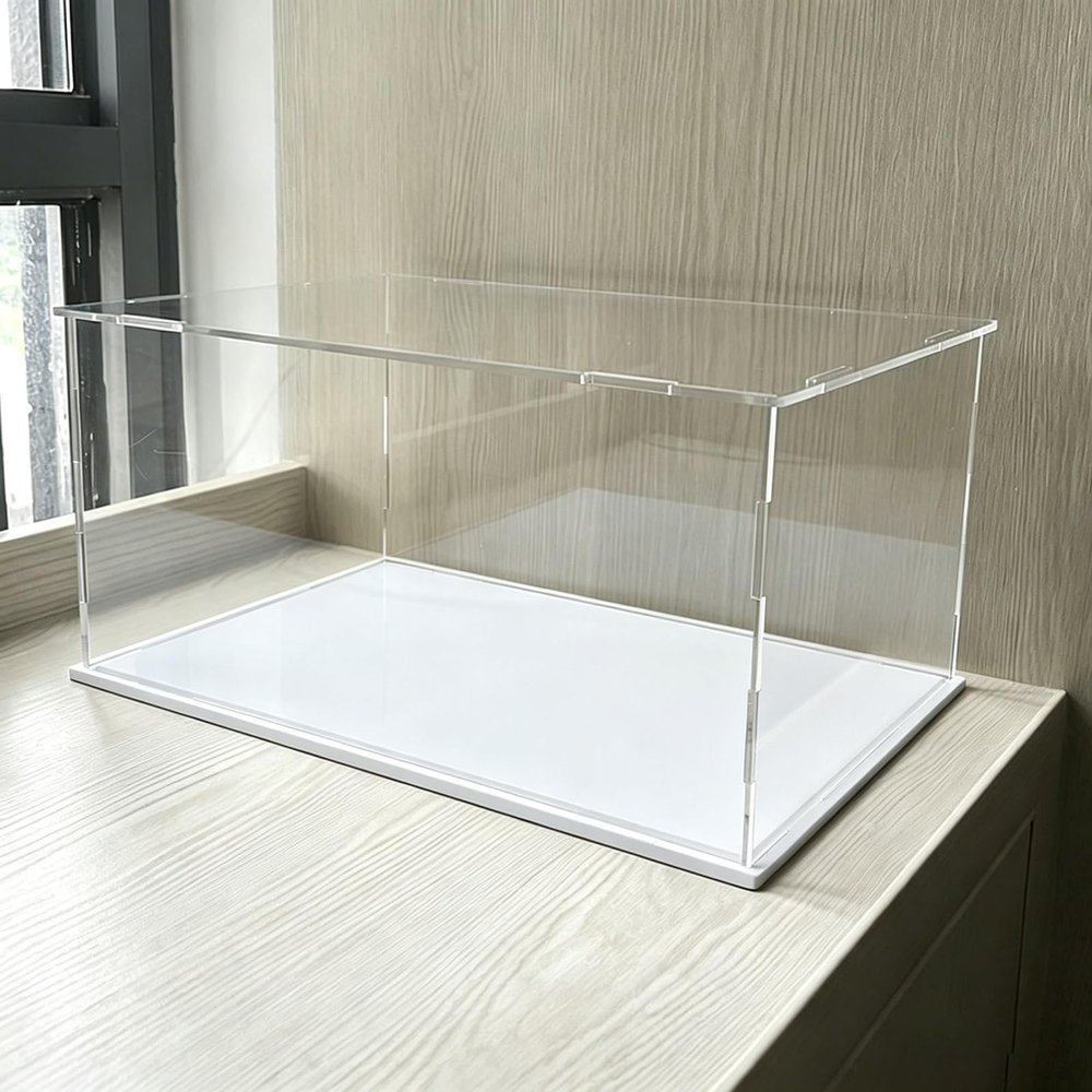 Narrow Acrylic Display Case Stand, Alternative Glass Boxes for Action Figures, Collectibles Dustproof Protection Showcase(White Base,10x10x10cm)