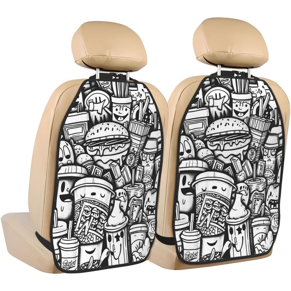 Pioyoku Graffiti Burger For Car Seat Back Protector 2 Pack, Kick Mats For Kids And Pets, Backseat Seat Protector Cover For Car, Suv, Truck & Van
