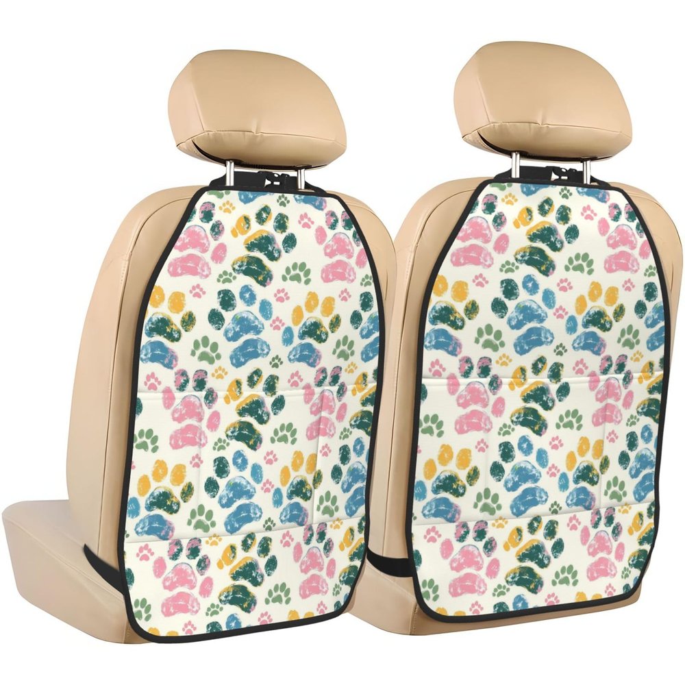 Pioyoku Dog Paw Pattern (4) For Car Seat Back Protector 2 Pack, Kick Mats For Kids And Pets, Backseat Seat Protector Cover For Car, Suv, Truck & Van