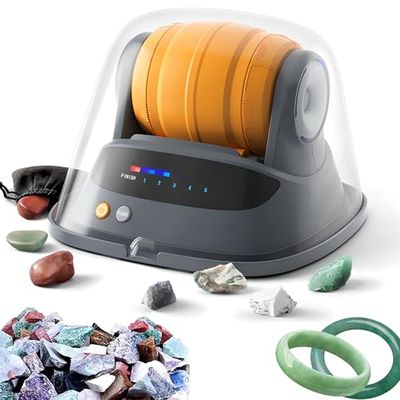 USZWBY Rock Tumbler for Polishing Gemstones, Noise Reduction Rotary Machine with Polishing Grits and Jewelry Fastenings, Ideal for Geology Enthusiasts and Kids