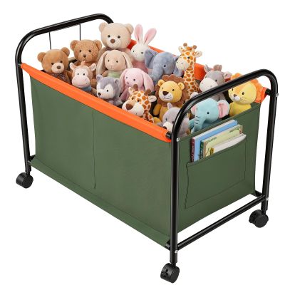 Children Toy Organizer with Wheels, Metal and Oxford Cloth Box, Toy Book Clothes Storage Organizer for Bedrooms, Rooms Green L