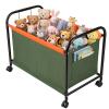 Children Toy Organizer with Wheels, Metal and Oxford Cloth Box, Toy Book Clothes Storage Organizer for Bedrooms, Rooms Green L view 1