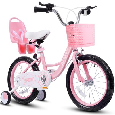 LOOKFLY 16" Kids Bike,Girls Bike with Training Wheels for Age 3+ Years Old,Basket and Doll Seat,Pink
