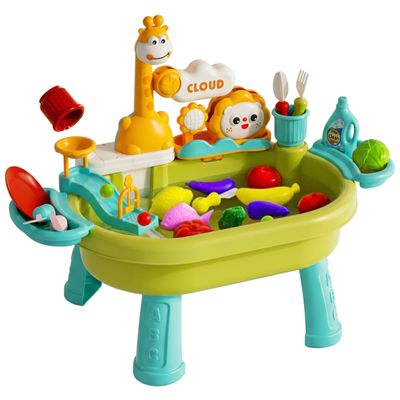 Tapallmy Toy Sink with Running Water Multi-Play Toddler Water Table with Circulating Faucet Detachable Legs Green