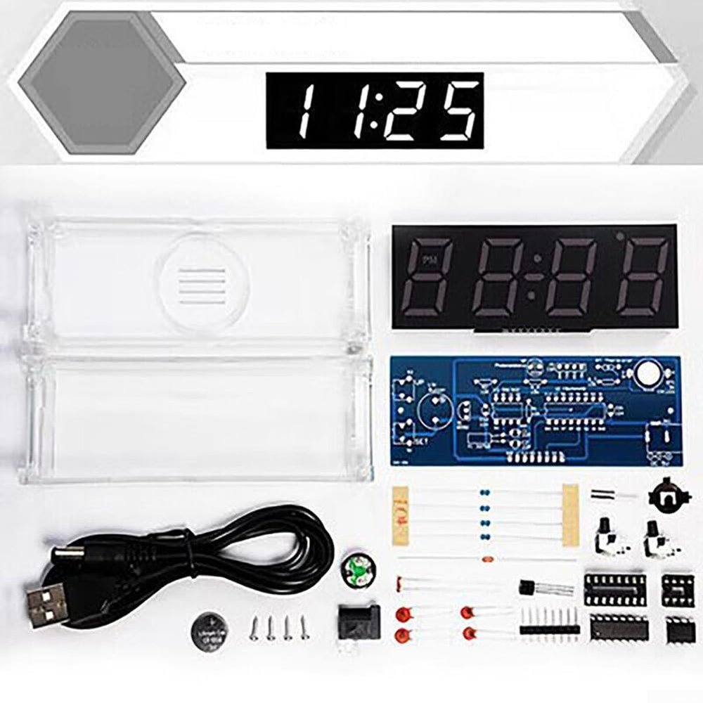 DIY Digital Alarm Clock Project with Temperature Reading Capability, Perfect for Teaching Electronic Skills (White)