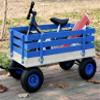 HeavyDuty Solid Wood & Iron PullAlong Wagon Cart, 176LBS Capacity, AllTerrain Rubber Wheels, Ergonomic Folding Handle, Large Open Cargo Box for Garden Beach Camping Backyard, Blue view 1