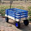 HeavyDuty Solid Wood & Iron PullAlong Wagon Cart, 176LBS Capacity, AllTerrain Rubber Wheels, Ergonomic Folding Handle, Large Open Cargo Box for Garden Beach Camping Backyard, Blue view 3