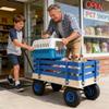 HeavyDuty Solid Wood & Iron PullAlong Wagon Cart, 176LBS Capacity, AllTerrain Rubber Wheels, Ergonomic Folding Handle, Large Open Cargo Box for Garden Beach Camping Backyard, Blue view 4