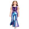 Agoky Girls Sequin Dance Vest Shiny Crop Top and Split Bell-bottom Costumes for Dancing Raves Festivals Blue 10 view 1