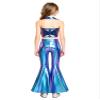 Agoky Girls Sequin Dance Vest Shiny Crop Top and Split Bell-bottom Costumes for Dancing Raves Festivals Blue 10 view 2