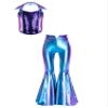 Agoky Girls Sequin Dance Vest Shiny Crop Top and Split Bell-bottom Costumes for Dancing Raves Festivals Blue 10 view 3