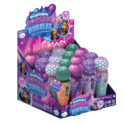 The Unspillables Pop Star Bubbles No Spill Microphone Bottles for Kids, Pre-Filled Party Favors for Birthday Parties, Outdoor Play & Goodie Bags 16PC