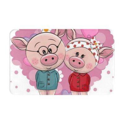 HIEJKQXC Two Cute Cartoon Pigs On A Background of Heart All Season Flannel Rug Polyester Indoor Outdoor Floor Mat 20x31.5in